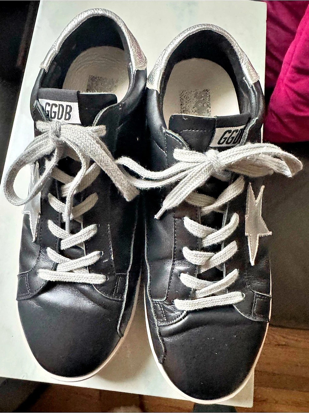 Golden Goose Hi Star Black Leather Silver Star Sneakers